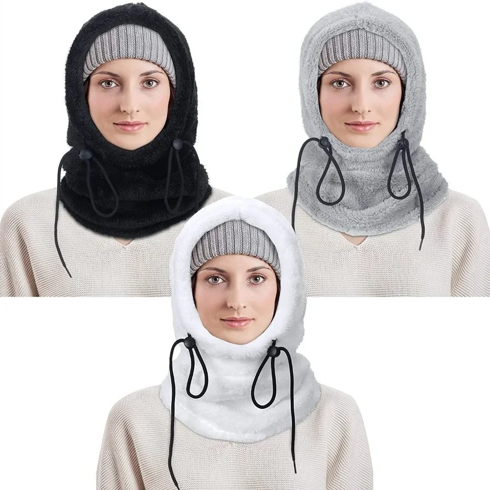 3 Pieces Unisex Winter Face Mask Beanie Hood Warm Face Cover Hat Scarf